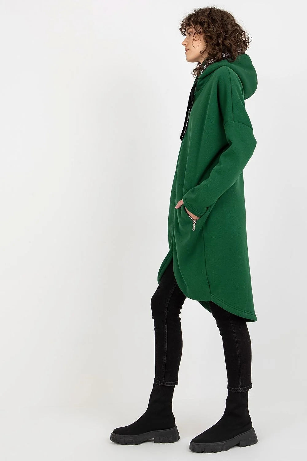 Manteau Femme Style Contemporain Urban Asymétrique Bleu Sarcelle Matière Confortable Coupe Amples Manches Longues Capuche Zippée Poches Latérales Zippées Occasions Daily Casual Chic
