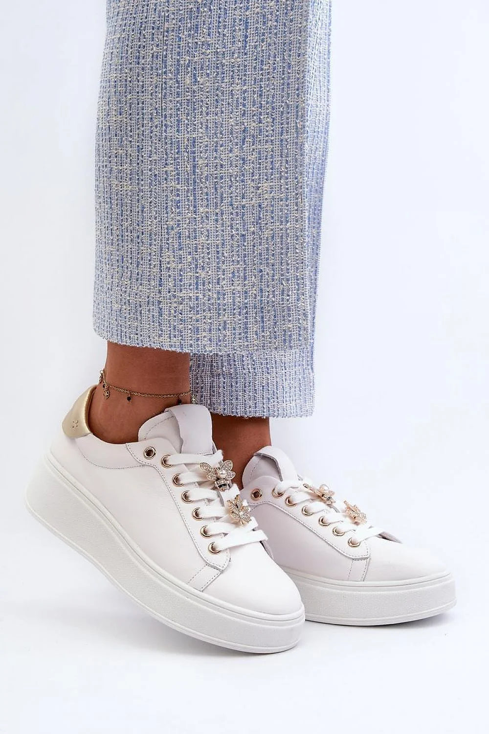 Chaussures de sport féminines élégantes plateforme cuir synthétique doré style moderne occasion détente femme