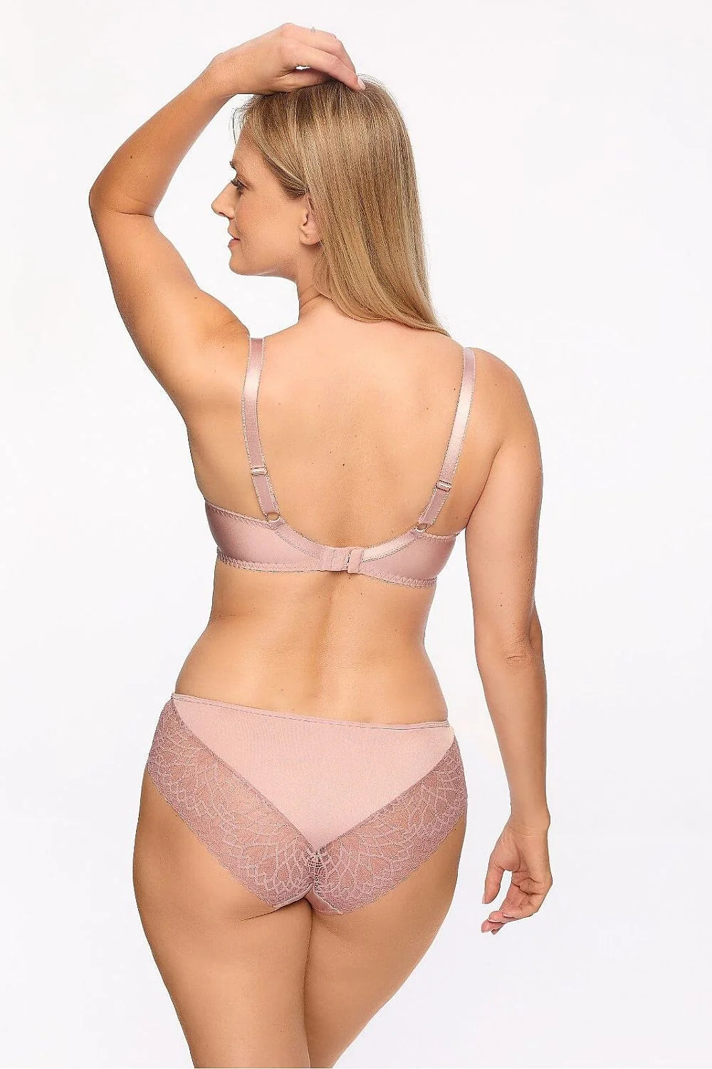 Soutien-gorge Gaia semi-rigide dentelle rose poudré style balconnet bretelles ajustables détails fleuris lingerie féminine