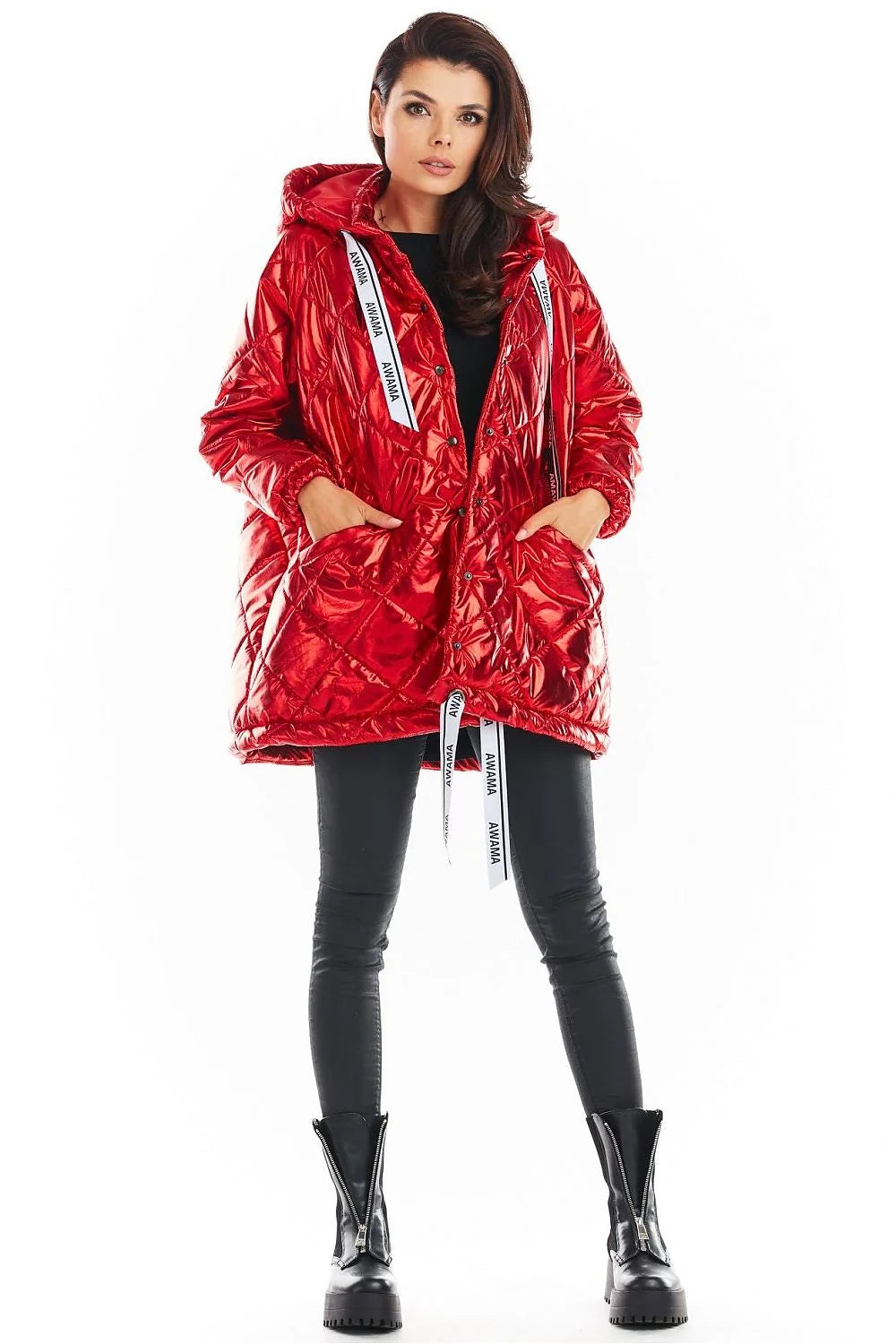 Veste matelassée oversize polyester moderne élégante avec capuche féminine parfaite hiver noir tendance