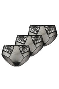 Ensemble de culottes féminines高-waisted en dentelle noire floral, pack de 3, matériau transparent, confortable, élégant, tailles XS à XXXL
