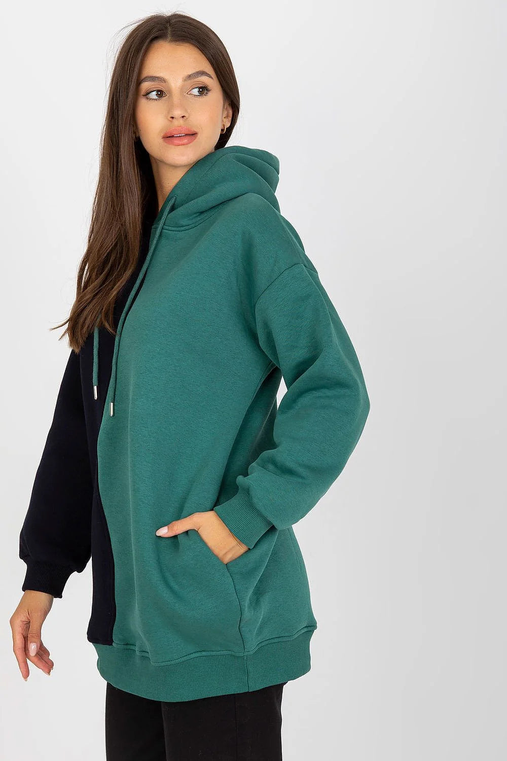 Sweatshirt Rue Paris bicolore femme manches longues capuche poches kangourou coton élasthanne moderne décontracté