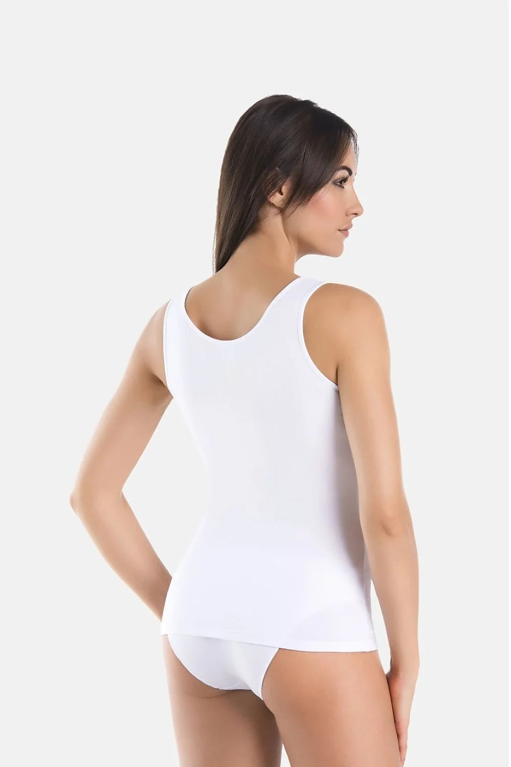 ensemble chemisiers femme noir blanc coton stretch lycra doux respirant ajusté moulant décolleté V larges bretelles hanches finition soignée