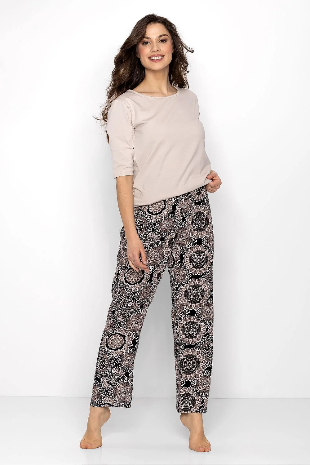 Pyjama femme élégante et confortable 2 pièces viscose manches 3/4 pantalon long floral élastique