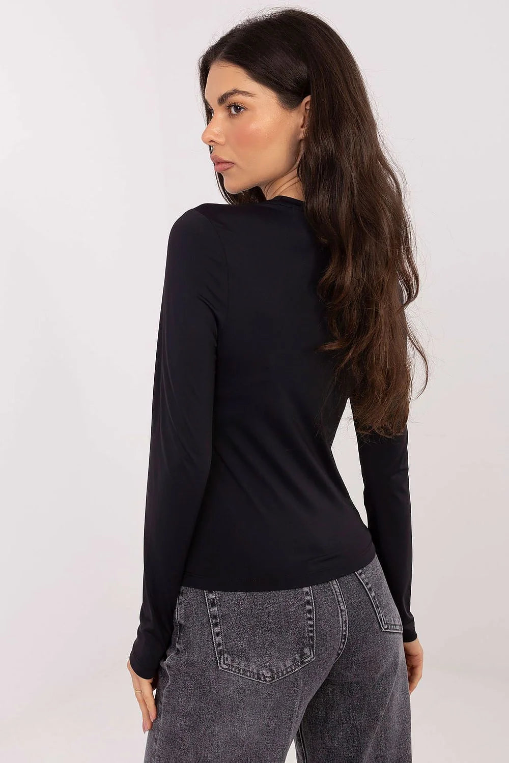 chemisier Sublevel femme noir manches longues slim extensible polyamide elasthanne seconde peau col rond basique polyvalent minimal confortable