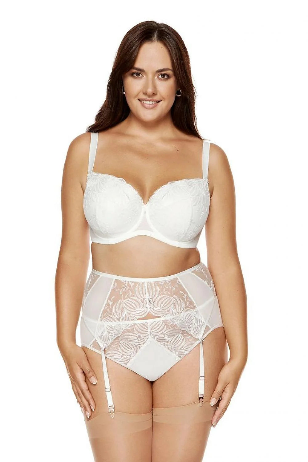 ceinture portejarretelles taillehaute dentelle brodée florale ivoire tulle satinées ajustable réglables bretelles fines armatures soutiengorge plongeant romantique mariage polonaise luxe