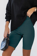 Shorts IVON biker femme coton élasthanne taille ajustable style sportif décontracté vert foncé noir