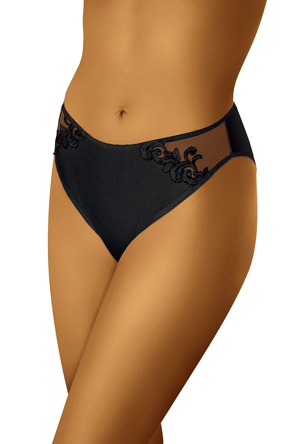 Culottes élégantes en microfibre noire avec broderies florales tulle transparentes sexy pour femmes modernes