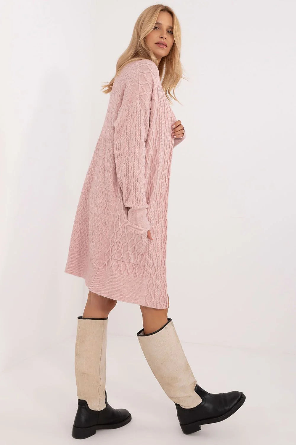 Cardigan long femmes style décontracté élégant matériau confortable couleur rose pâle manches longues poches intégrées