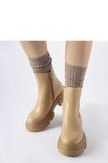 bottes femmes modernes automne hiver beige cuir synthétique doublé chaud bout rond mi mollet talon bloc