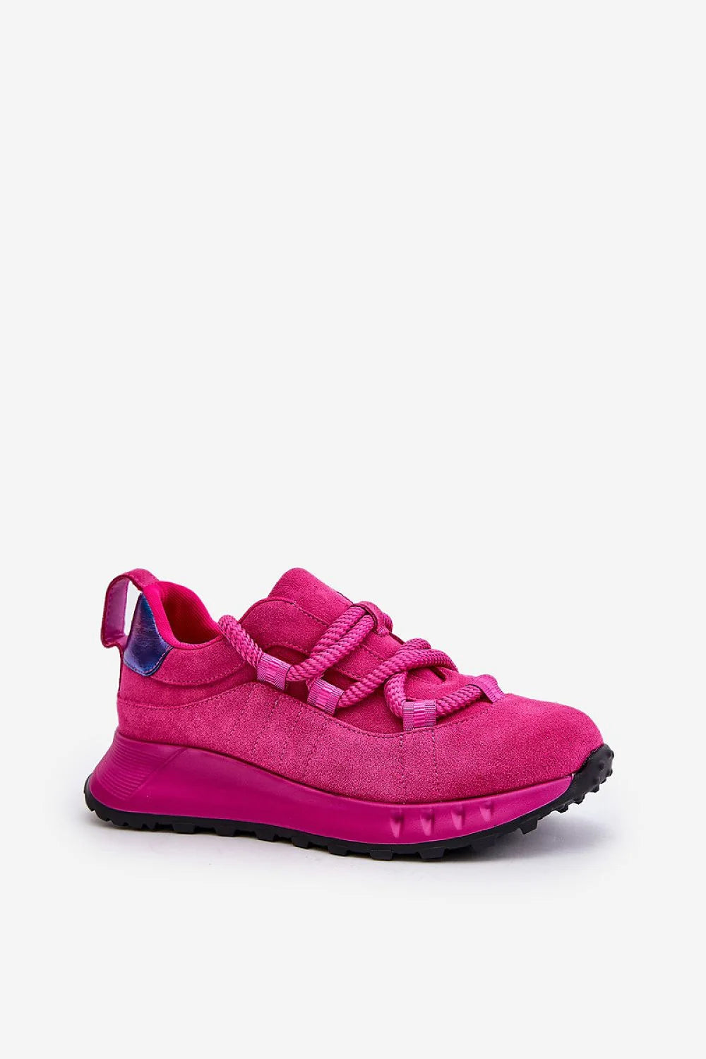 Chaussures de sport modernes pour femme en suède rose vif lacets épais plateforme confortable style casual
