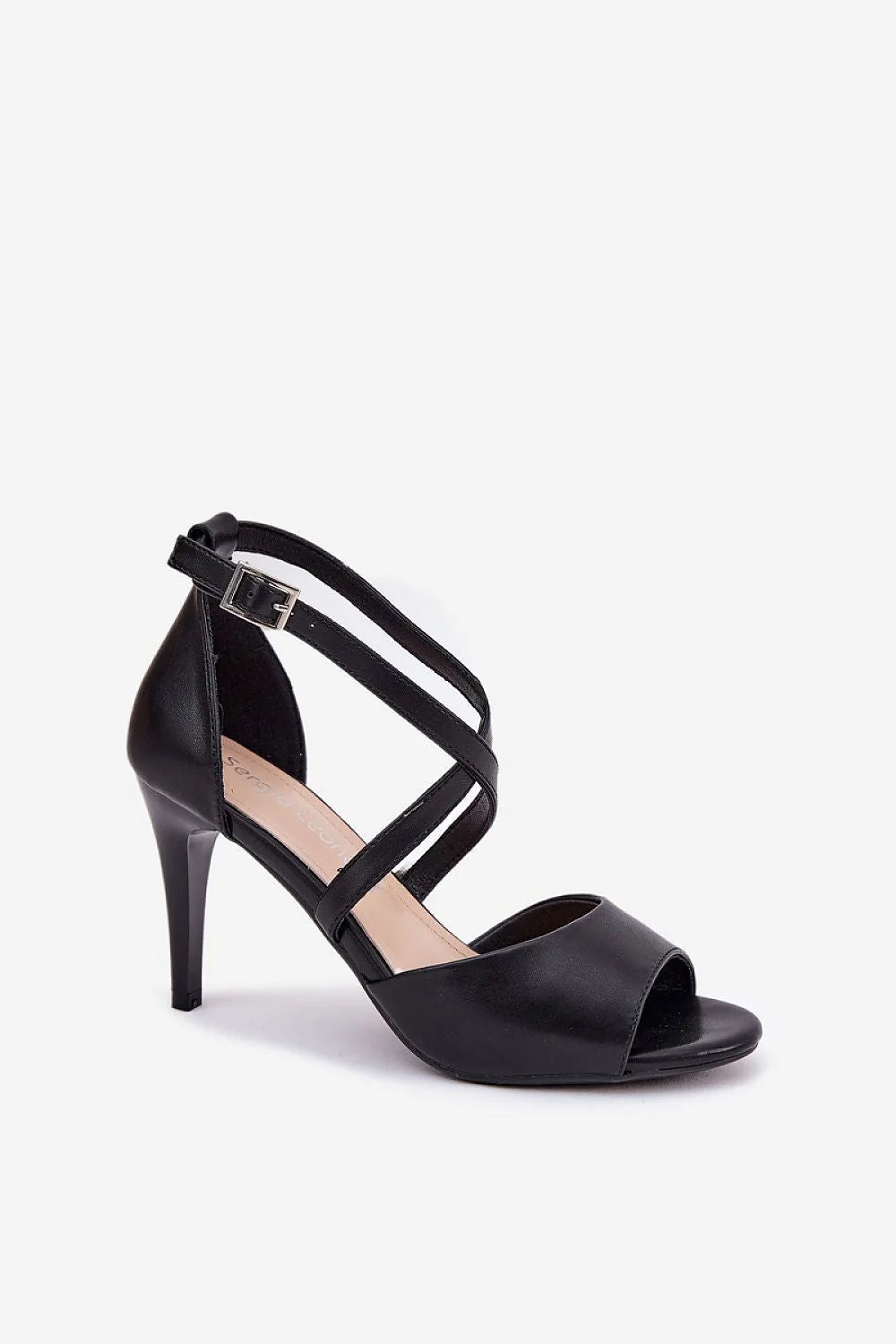 Sandales à talons aiguilles élégantes cuir artificiel naturel femme bride cheville ouverte moderne