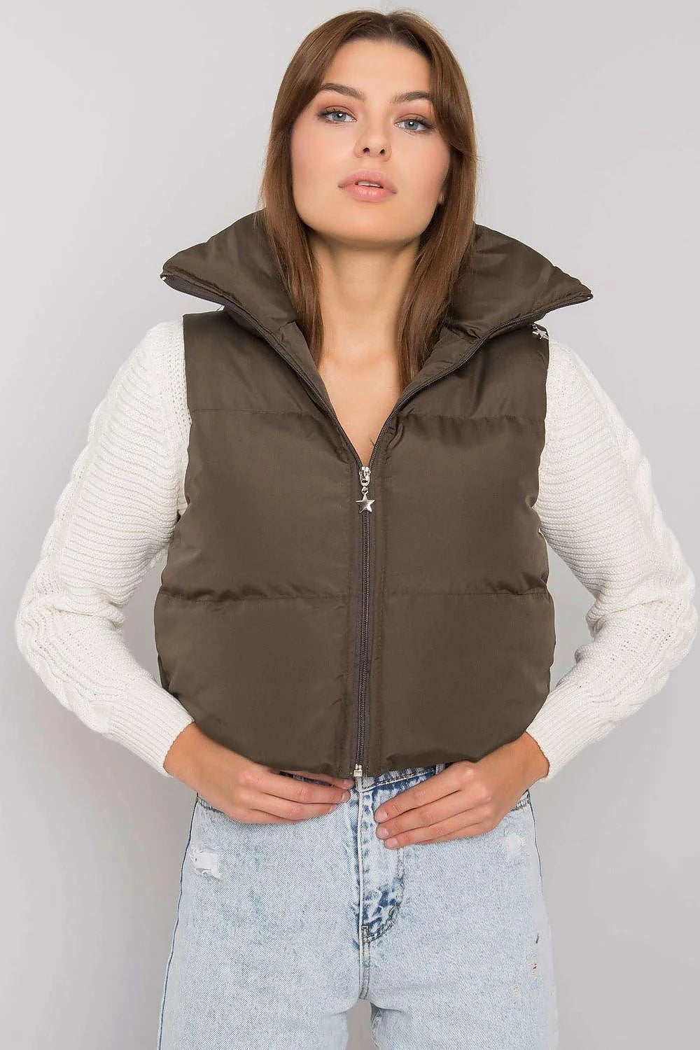 Gilet matelassé femme polyester style urbain chaud imperméable sans manches col montant élégant hiver