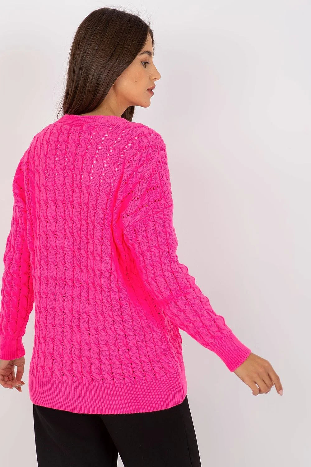 Cardigan Rue Paris pour femme, vert néon, tricoté, manches longues, encolure en V, coupe ample, matelassé, boutons en bois, taille universelle