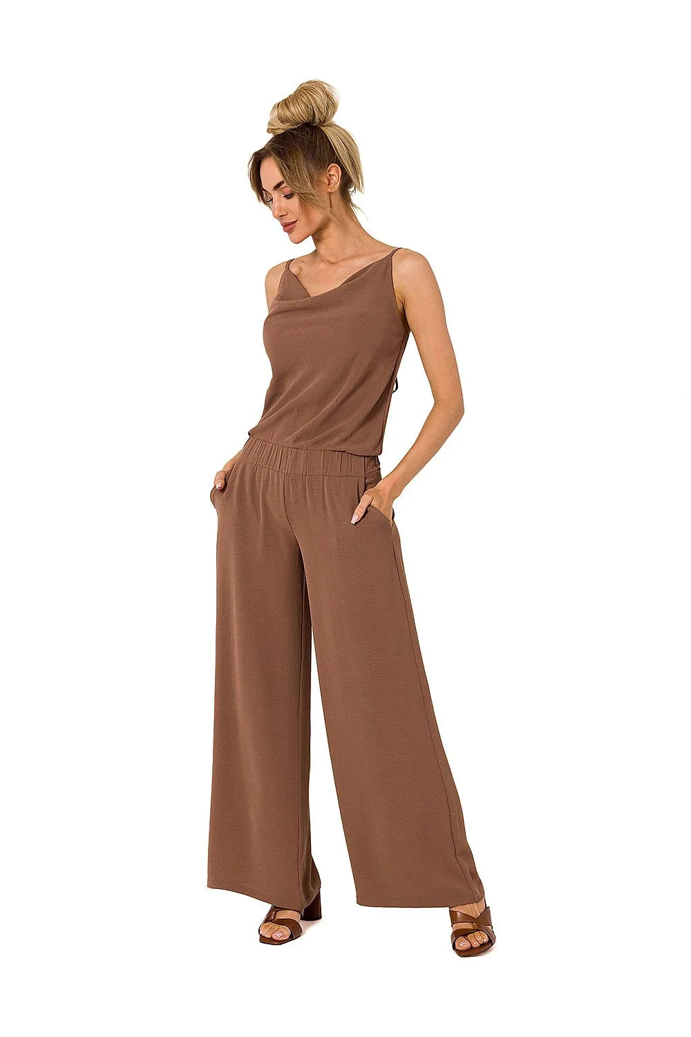 Combinaison Moe ensemble mode femme chic Casual Design drapé neckline thin straps Elastic waist Side pockets Flowy cut Polyester Elastane