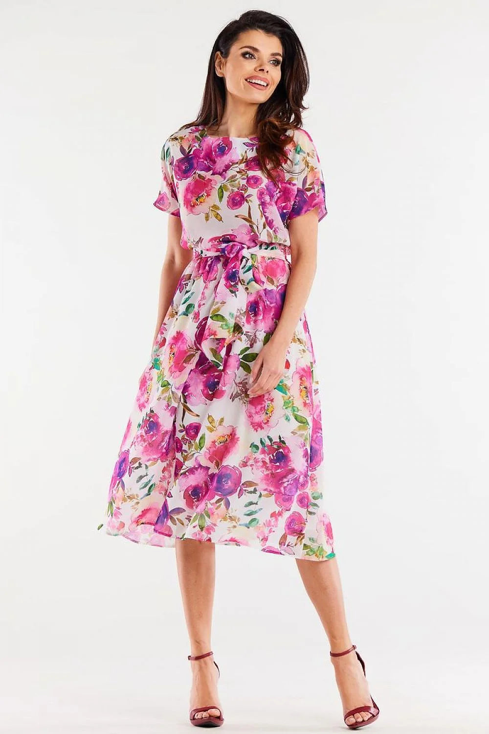 Robe de jour awama en mousseline imprimée floral manches courtes ceinture ajustable polyester 100% tailles S M L XL