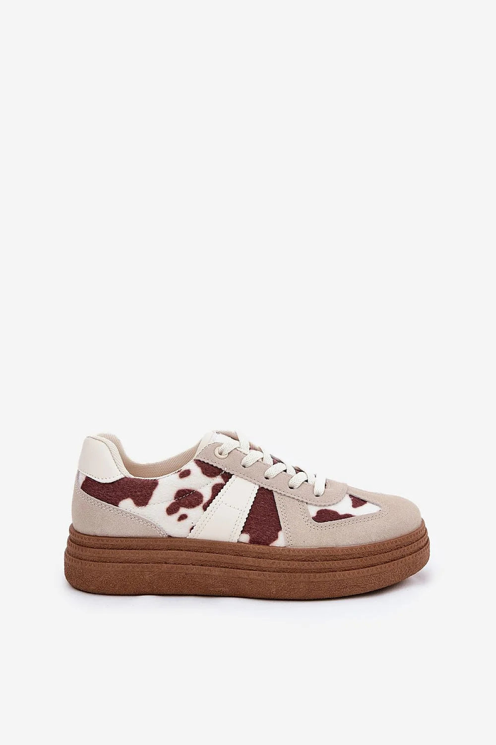Chaussures de sport pour femmes style moderne tacheté brun blanc motif animalier cuir écologique confort