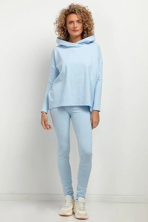 Ensemble hoodie oversize capuche manches longues tombantes leggings taille haute coton polyester bleu pâle coupe épurée style décontracté