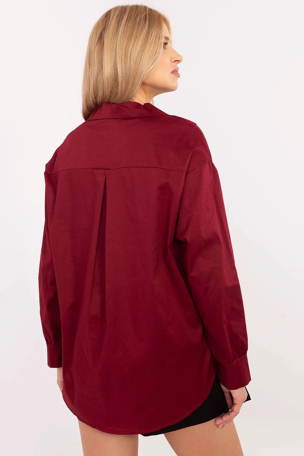 Chemise manche longue Italy Moda en coton aéré élasthanne, style classique intemporel, poche frontale, broches fantaisie, pour femme