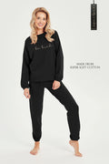 Ensemble Taro pour femme confortable et décontracté, coton doux, manches longues, pantalon jogger, inscription be kind