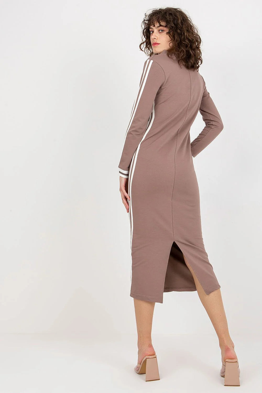 Robe de jour Fancy longue manches longues en V contrastante coton élasthanne femme élégance polyvalente