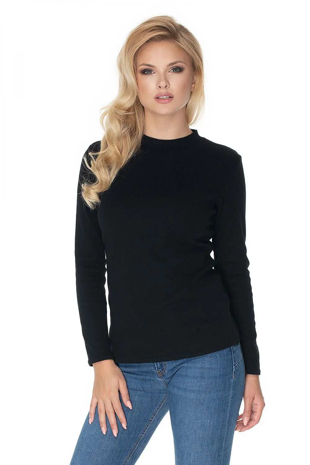 Pull-over en coton noir décontracté manches longues col rond ajusté élégant pour toutes occasions