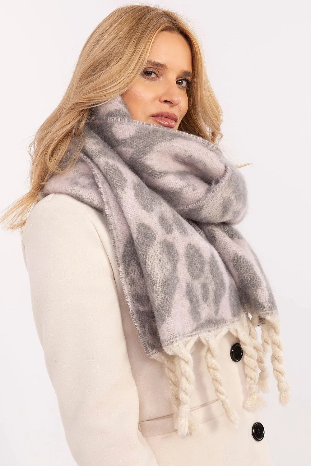 Écharpe élégante pour femme en polyester motif léopard franges longueur 214 cm hiver mode châle tendance