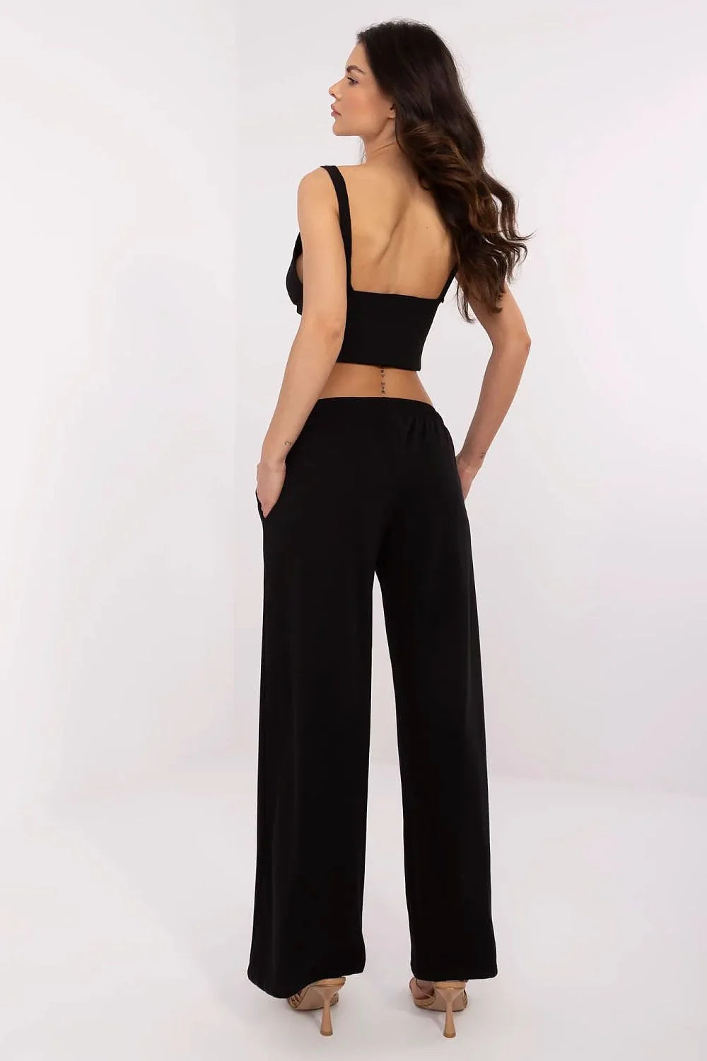 Pantalon survêtement Relevance - Ensemble deux pièces crop top large maille coton noir taille haute élastique