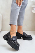mocassin femme cuir naturel noir semelle crantée épaisse chunky rock plateforme talon moyen slipon bride ornements métalliques clous