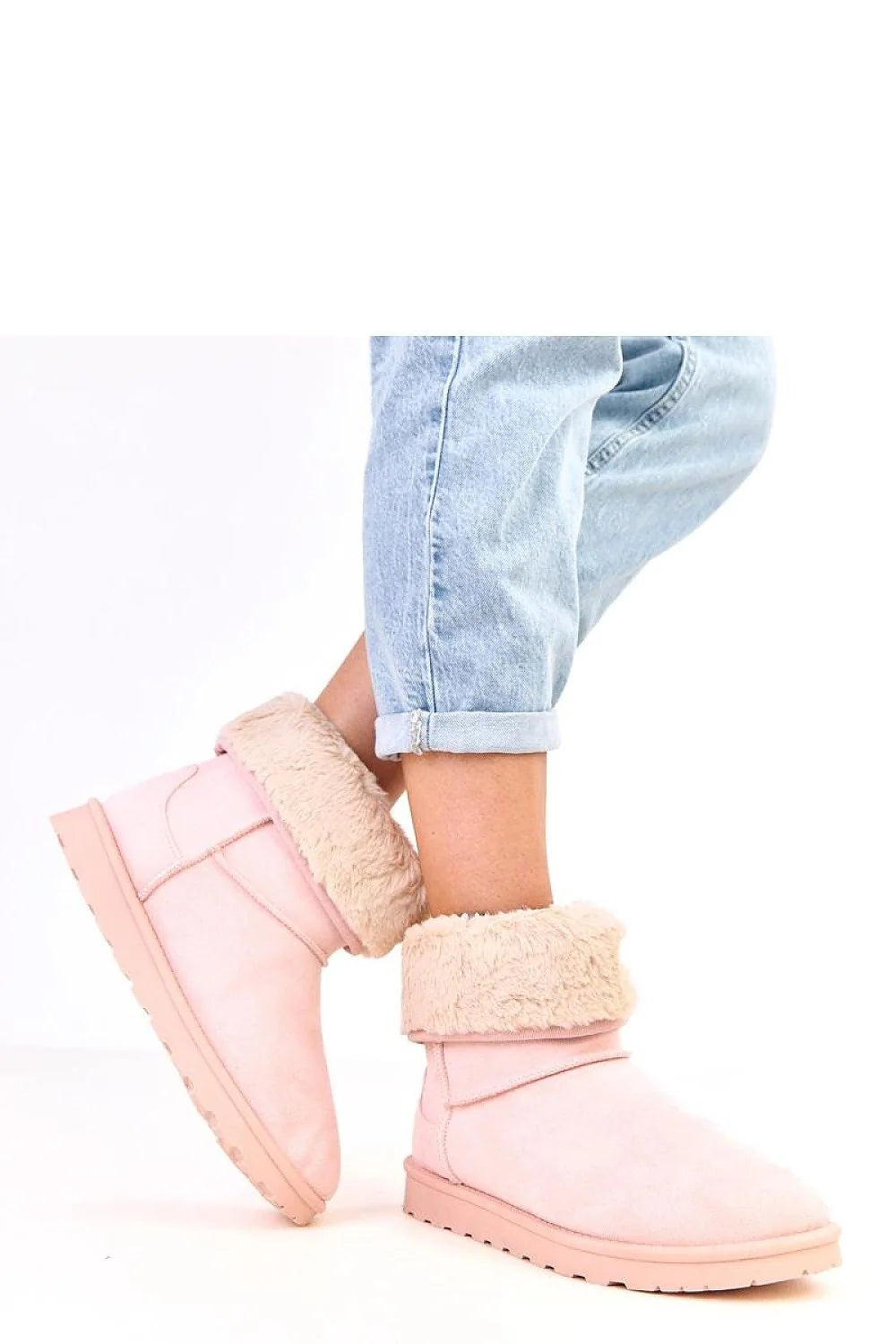 bottines fourrées femme neige cheville suédine rose pâle retroussé fausse fourrure doublure chaude semelle crantée antidérapante plateforme 25mm
