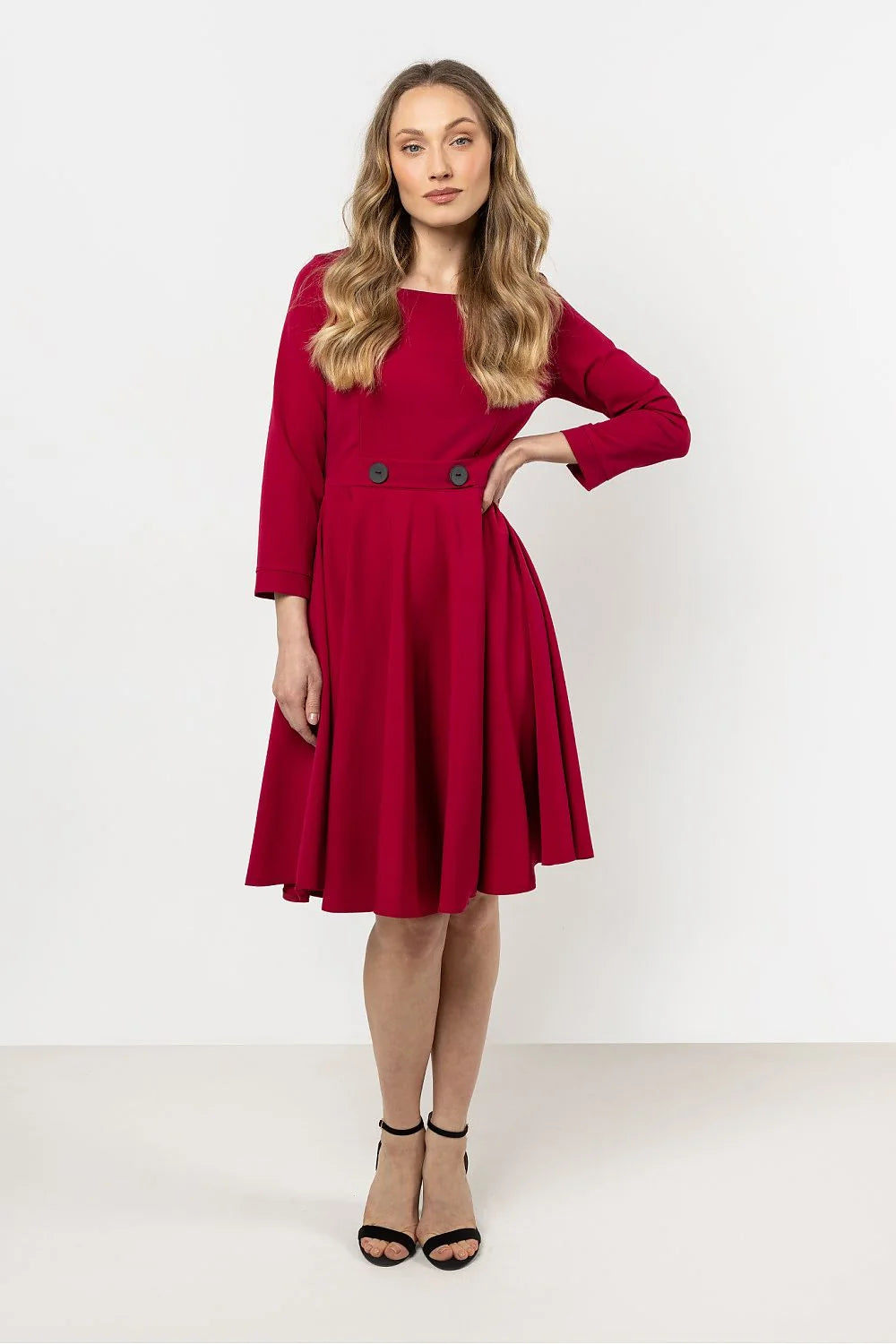 Robe de jour awama femme style vintage coupe évasée manches longues décolleté bateau boutons décoratifs tissu polyester élasthanne