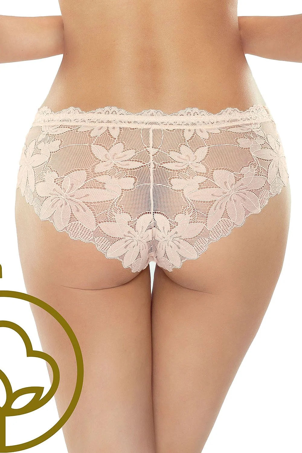 culotte féminine coton biologique dentelle florale beige taille basse hipster extensible mi couvrante maintien confortable invisible