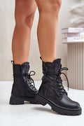 Bottes combat femmes design robuste moderne matière synthétique noire style élégant talon plat semelle épaisse anti-dérapante