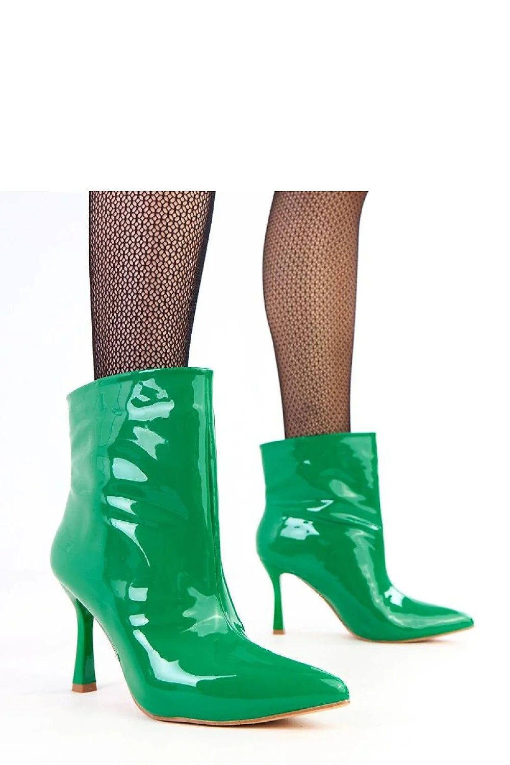 bottines vernies cuir écologique effet laqué vert émeraude bout pointu tige 13cm talon aiguille 9cm silhouette élancée semelle légère