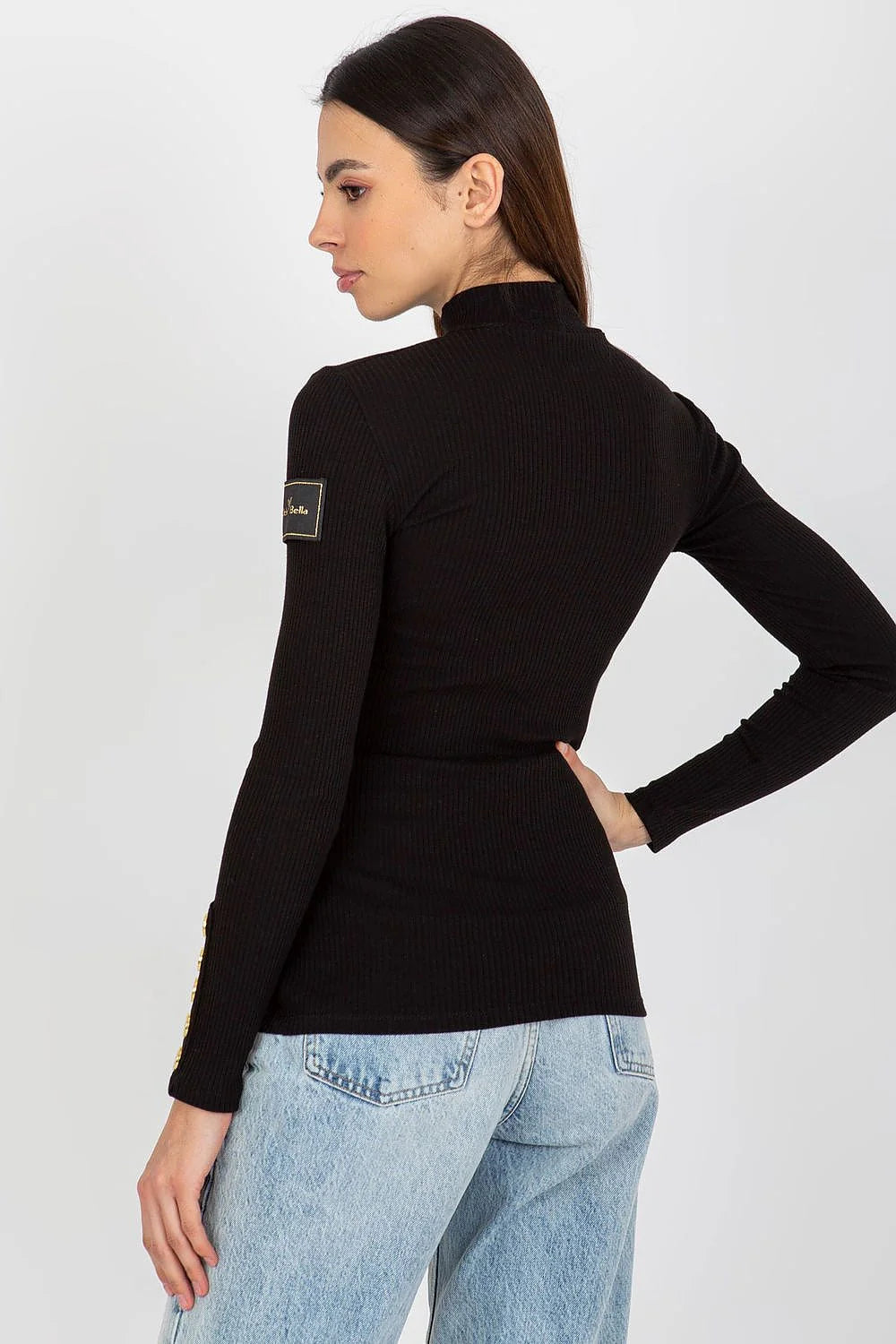 Chemisier Och Bella pour femme, maille côtelée, manches longues, boutons dorés, coupe ajustée, taille S/M/L/XL, polyester et élasthanne