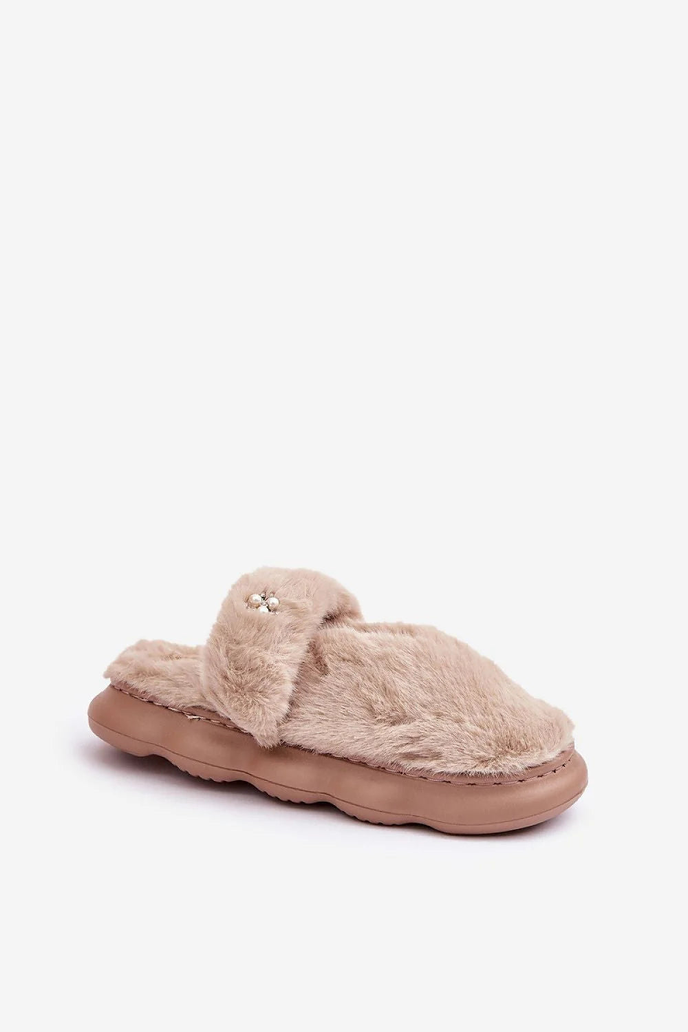 Pantoufles Step in style en fourrure synthétique beige clair pour femmes, confort et élégance à la maison, design ample et doublure chaude, semelle surélevée 3.5 cm