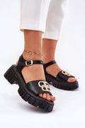 Sandales femmes Vinceza plateforme cuir noir doré style moderne audacieux confort talon plat occasion décontractée semi-formelle