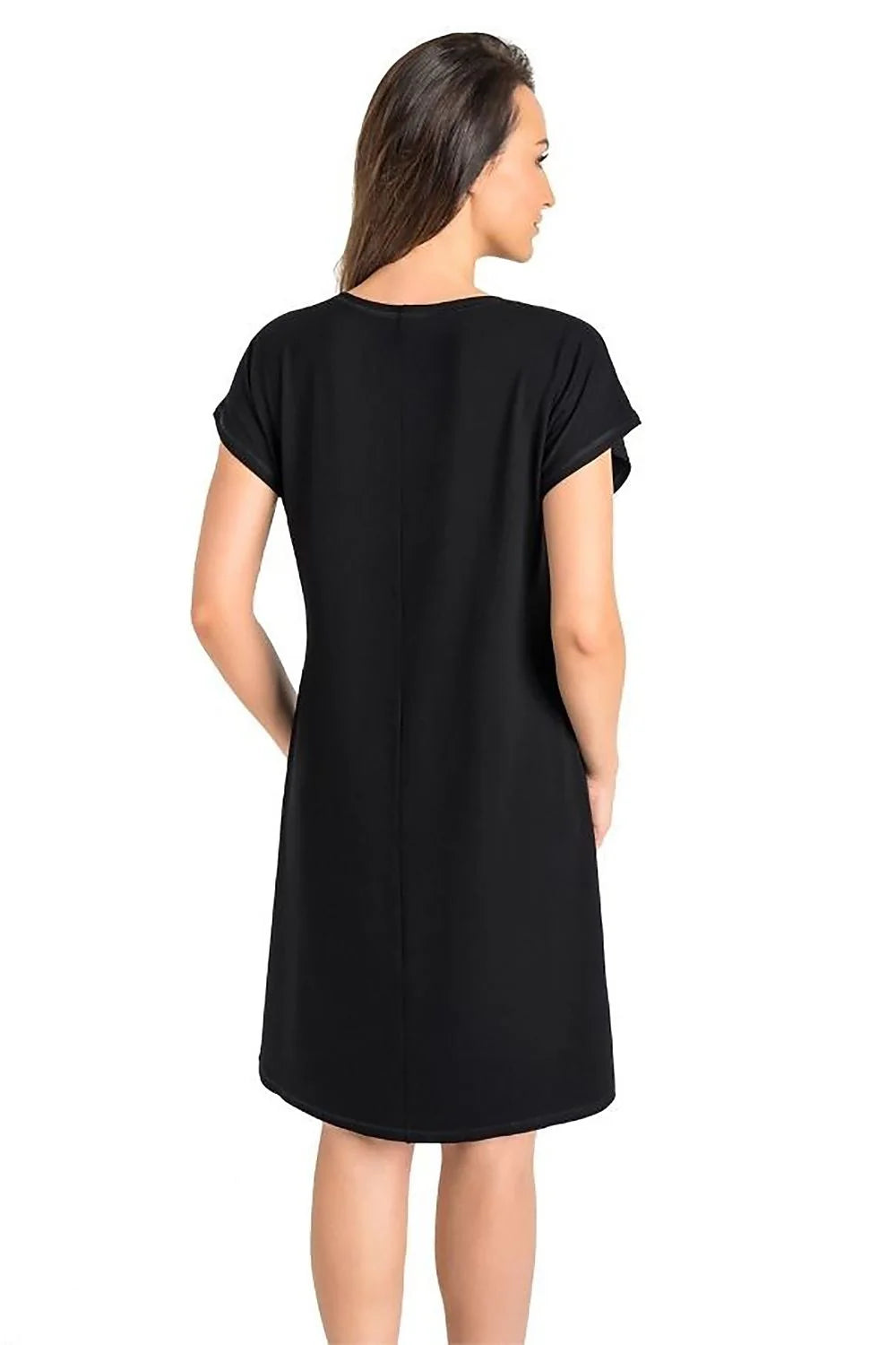 Chemise de nuit femme Teyli noir en viscose respirante longueur genou manches courtes style classique confortable élégance intemporelle mode pyjama détente nuit