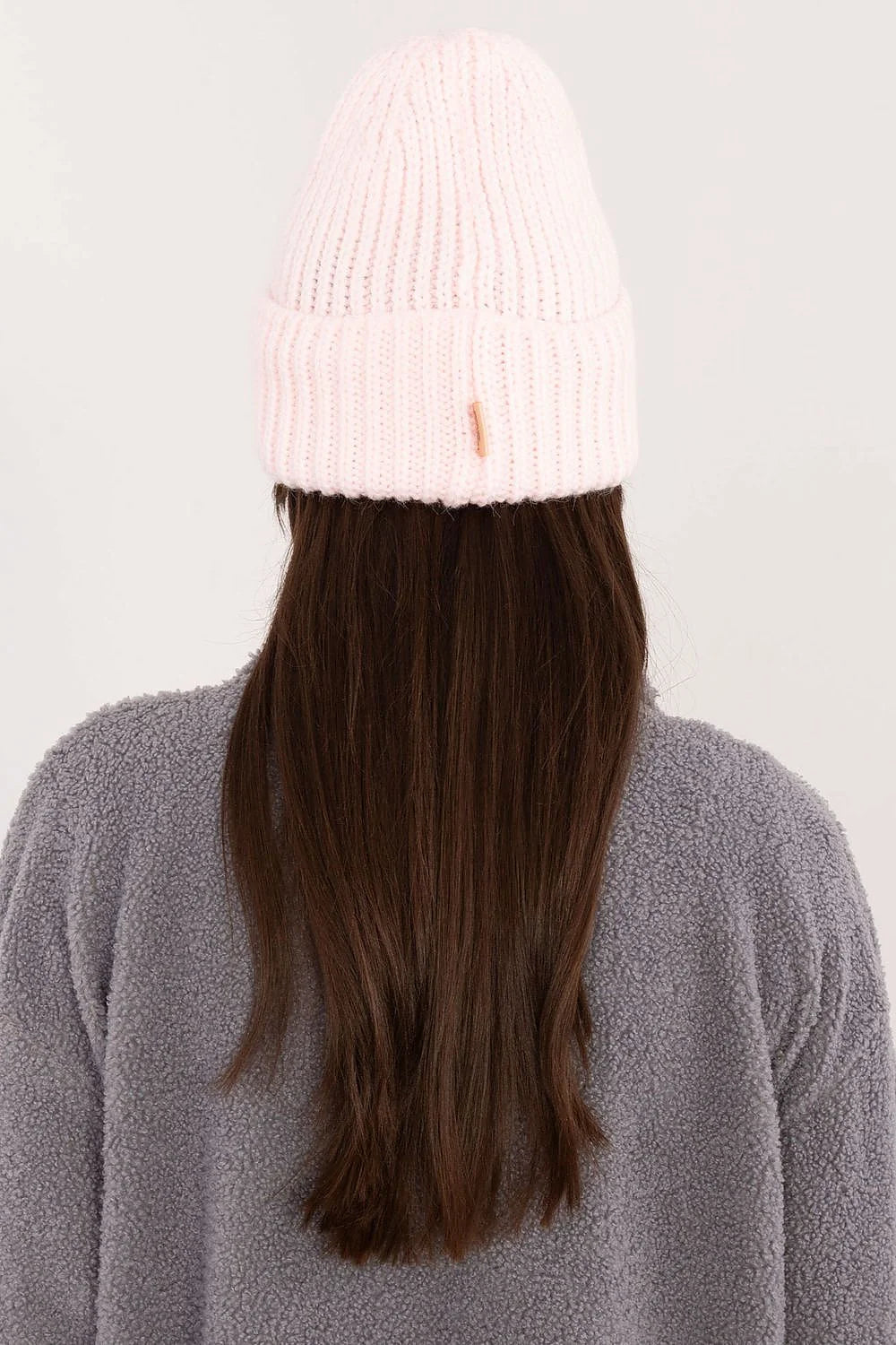 Bonnet Rue Paris en acrylique doux rose clair pour femmes, design classique, style casual, coupe slouchy, écusson KEEP WARM, idéal pour l'hiver