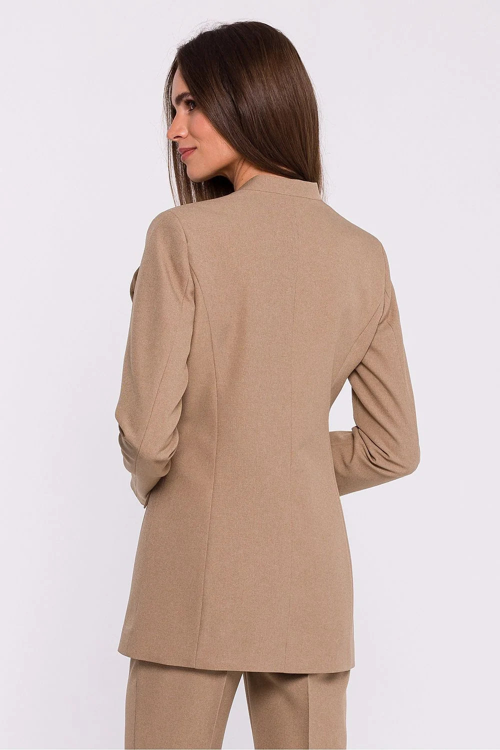Veste Stylove Femme Élégante Minimaliste Beige Coupe Ajustée Fleur Décorative Poches Rabat Longue Manche Taille Pologne