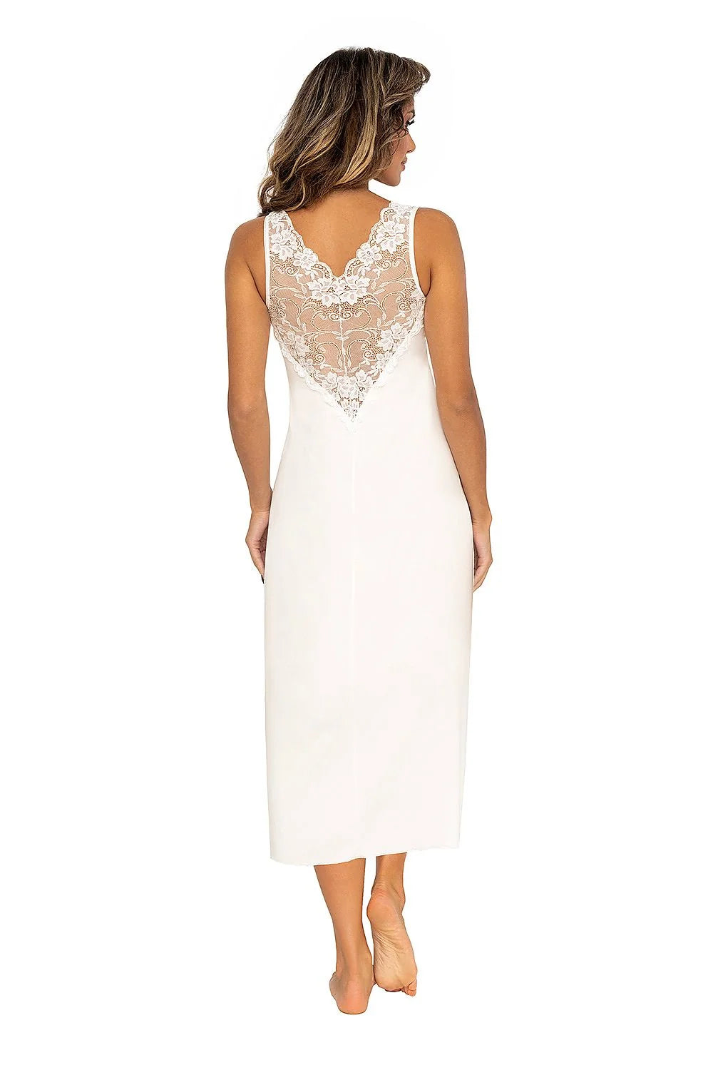 chemise nuit longue dentelle florale blanche coton empire taille décolleté V bretelles larges maintien confortable jupe fluide