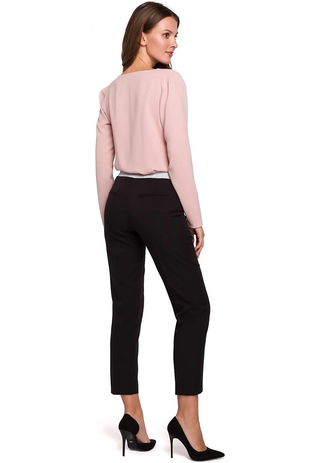 Pantalon cigarette femme polyester élasthanne élégant taille haute chic pour silhouette moderne et raffinée