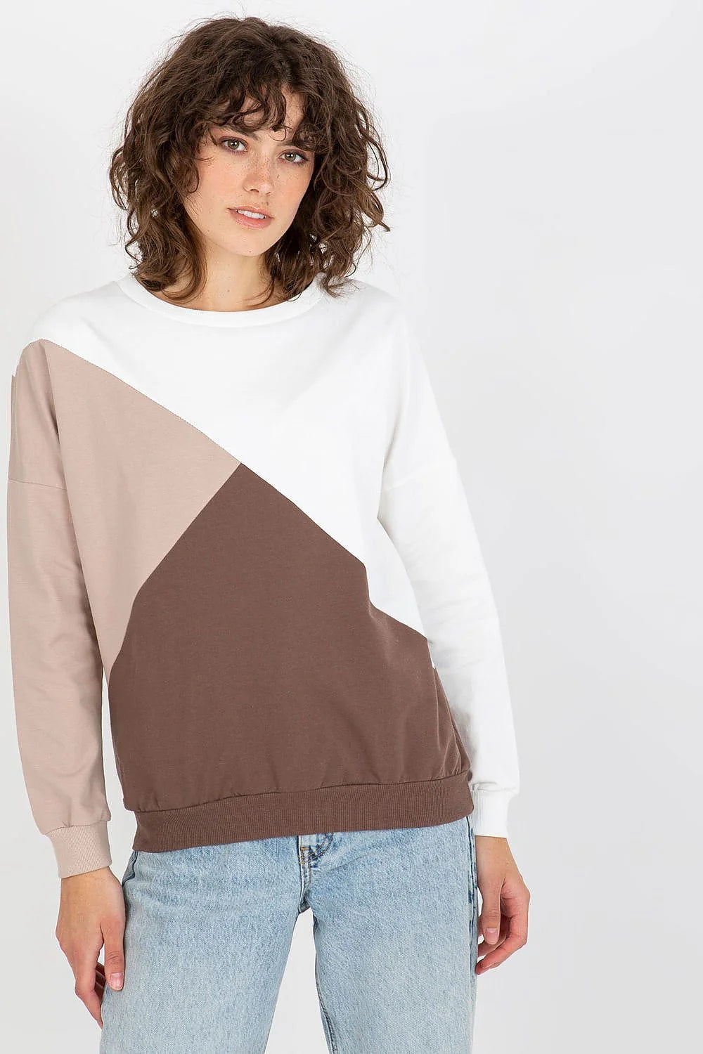 Sweatshirt femme moderne longues manches asymétrique couleurs contrastées coton 90% elastane 10% style casual