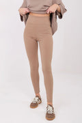 legging femme côtelé slim taille haute cheville taupe maille extensible fines côtes large ceinture maintien confortable