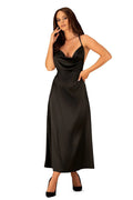 Robe de soirée élégante longue manches longues dos nu dentelle noire taille ajustable femme