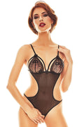 Body en tulle noir transparent sexy avec dentelle brodée bretelles ajustables pour femme moderne séduisante