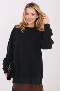 sweatshirt femme oversize noir coupe longue tunique col rond manches longues molleton doux coton elasthanne doublure chaude bordcote poignets ourlet