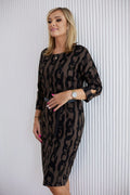 Robe de jour élégante La Aurora jersey jacquard manches tombantes ceinture similicuir femmes matures taille plus