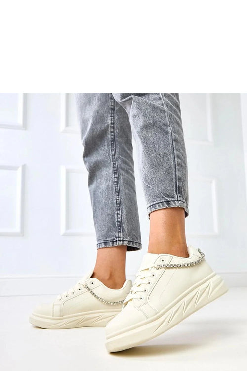 basket femme basse plateforme chunky crème ivoire similicuir lisse lacets talon chaîne strassée zircons rembourré semelle antidérapante confortable élégant polyvalent