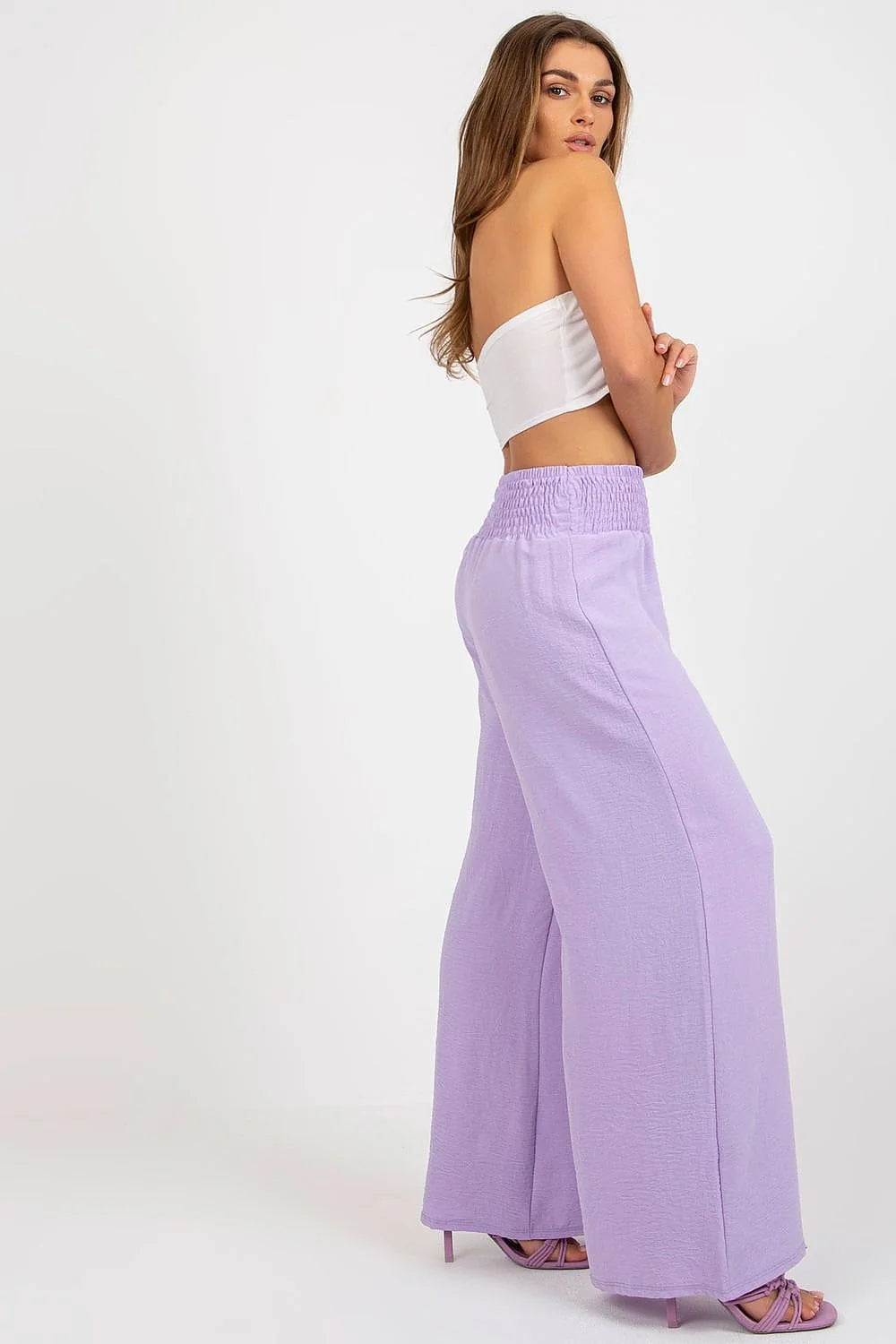 Pantalon femme Italy Moda taille haute plis décoratifs coutures tissu elasthanne 5 polyester 95 occasion multiple
